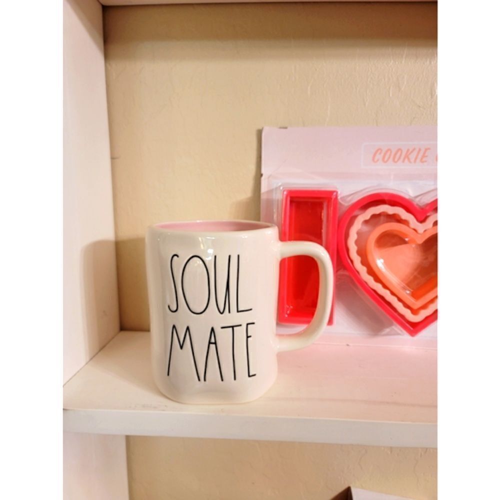 Rae Dunn SOUL MATE white with pink inside coffee mug